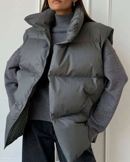 Zip Up Turtleneck Vest Coat Dark Gray