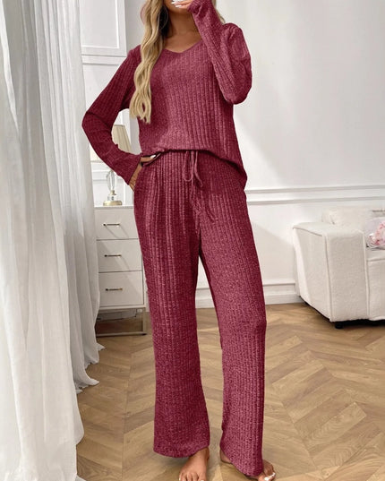 Ribbed Long Sleeve Top and Pants Lounge Set
