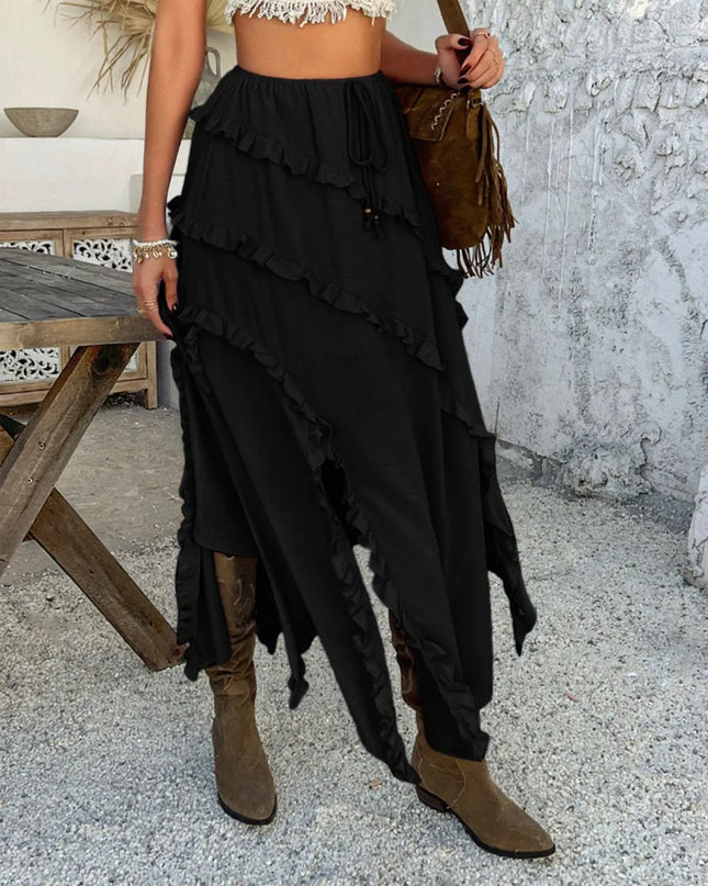 Devine Slit Drawstring Ruffled Skirt