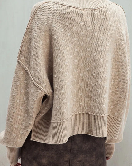 Slit Round Neck Long Sleeve Sweater