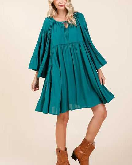Mittoshop Frill Tie Neck Bell Sleeve Dress