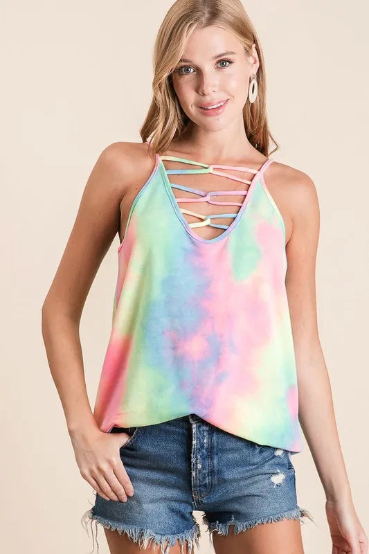 BiBi Tie Dye Terry Caged Neck Knit Camisole