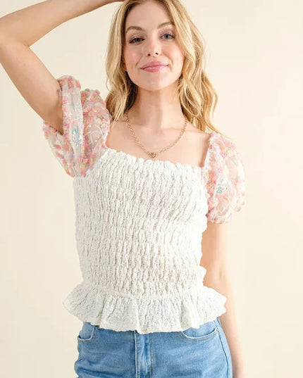 And The Why Embellishment Sleeve Smocked Top 