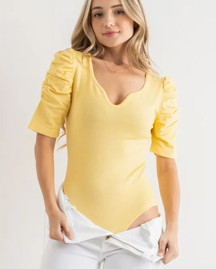 And The Why Shirring Puff Sleeve Bodysuit