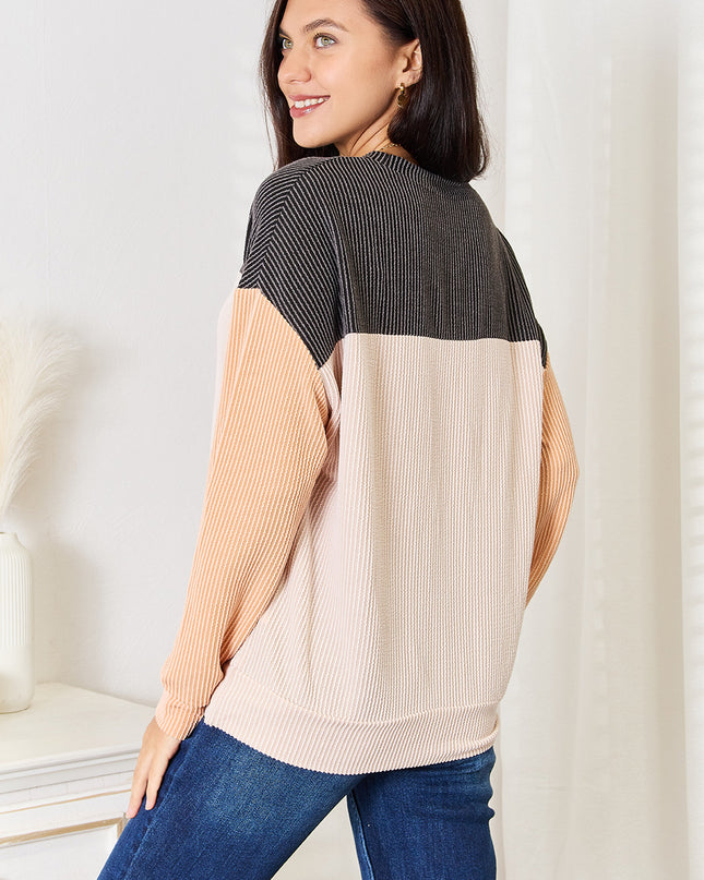 Double Take Color Block Dropped Shoulder T-Shirt