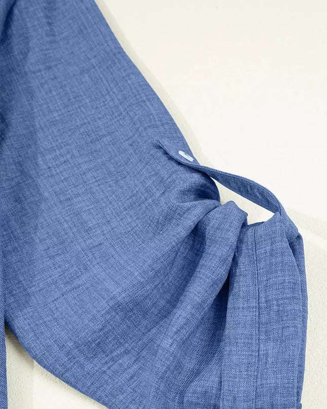 Casual Roll-Up Sleeve Notched Blouse