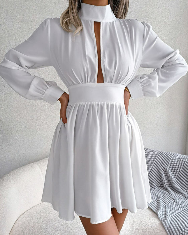 Cutout Turtleneck A-Line Mini Dress