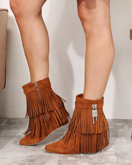 Legend Women's Tassel Wedge Heel Ankle Booties