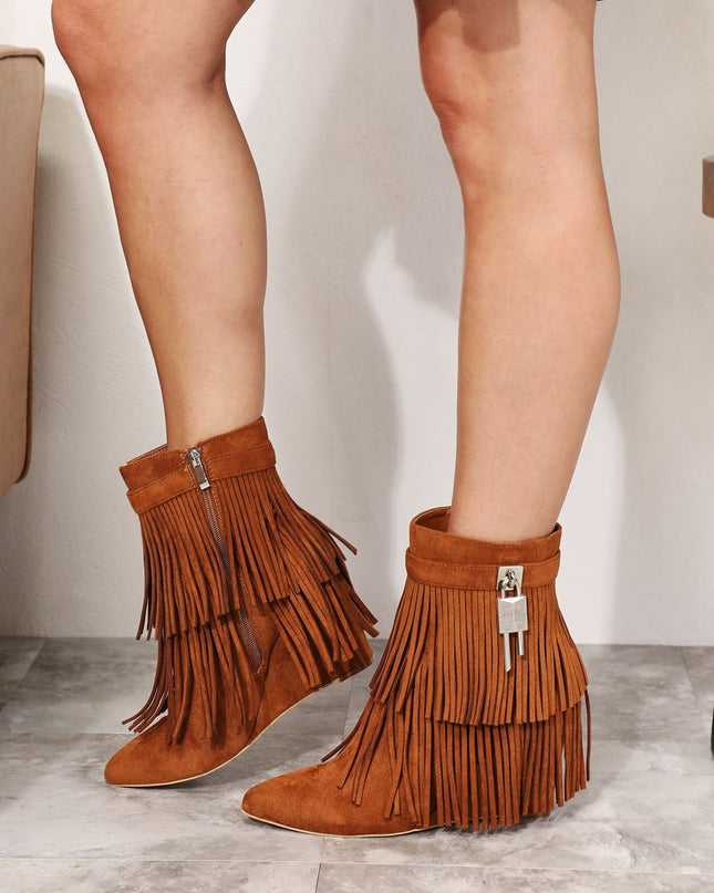 Legend Women's Tassel Wedge Heel Ankle Booties