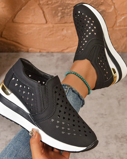Breathable Cutout Wedge Sneakers 