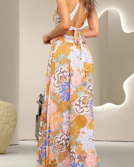 Tied Printed Grecian Sleeveless Maxi Dress