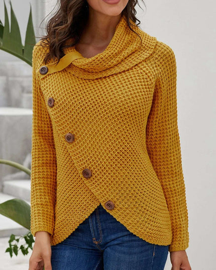 Full Size Texture Turtleneck Long Sleeve Sweater Plus Size Yellow