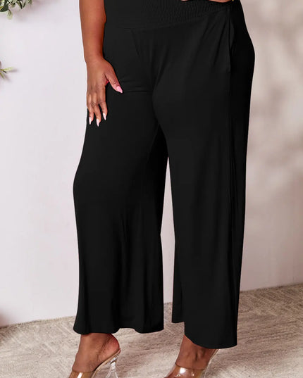 Basic Bae Full Size Smocked Wide Waistband Wide Leg Pants
