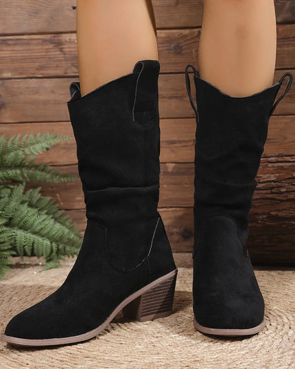 Suede Block Heels Boots Black