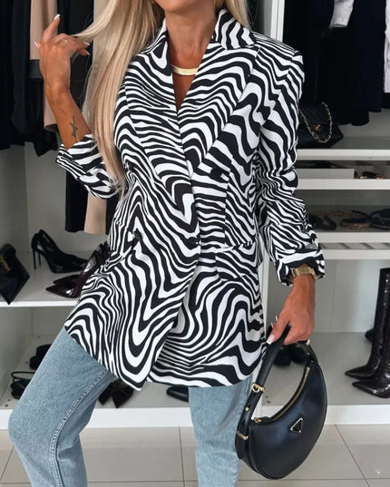 Animal Print Long Sleeve Blazer Black