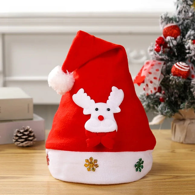 2 Pieces Hot Selling Christmas Cartoon Santa Claus Hat With Lights Red Non-woven Fabric Christmas Gift Adult Cartoon Non-woven Brushed Christmas Hat Deer Style