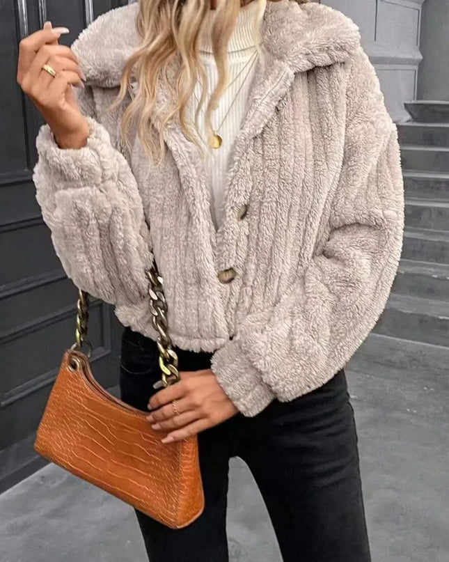 Button Up Long Sleeve Fuzzy Outerwear
