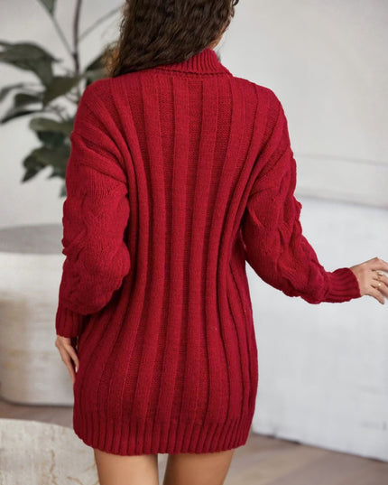 Cable-Knit Turtleneck Sweater Dress