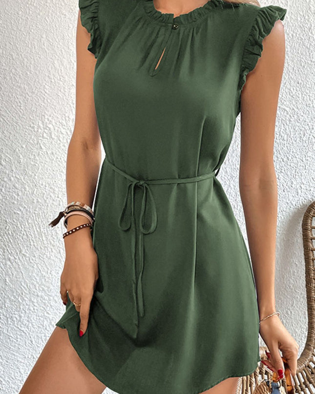 Perfee Ruffled Tie-Waist Keyhole Dress