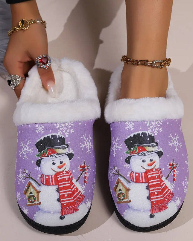 Snowman Round Toe Faux Fur Slippers Heliotrope Purple