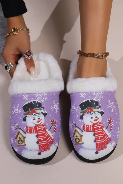 Snowman Round Toe Faux Fur Slippers Heliotrope Purple