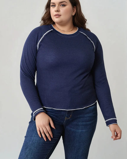 Basic Bae Long Raglan Sleeve Round Neck Top Dark Blue