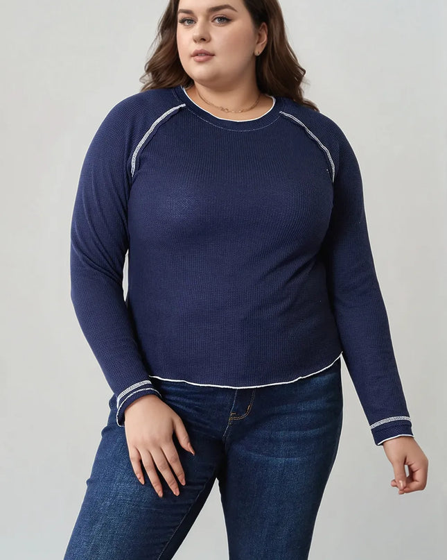 Basic Bae Long Raglan Sleeve Round Neck Top Dark Blue