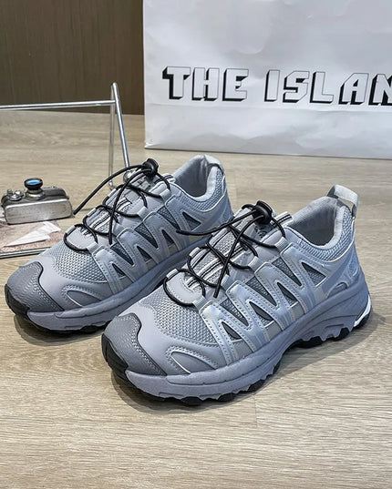 Lace-Up Mesh Platform Athletic Shoes Gray