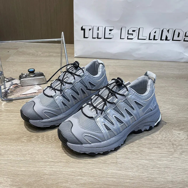 Lace-Up Mesh Platform Athletic Shoes Gray