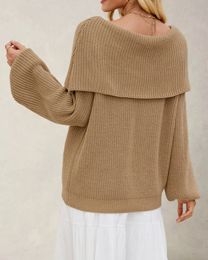 Fold-Over Collar Long Sleeve Sweater