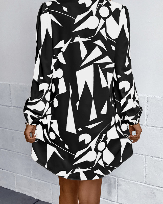 Geometric Long Sleeve Shirt Dress