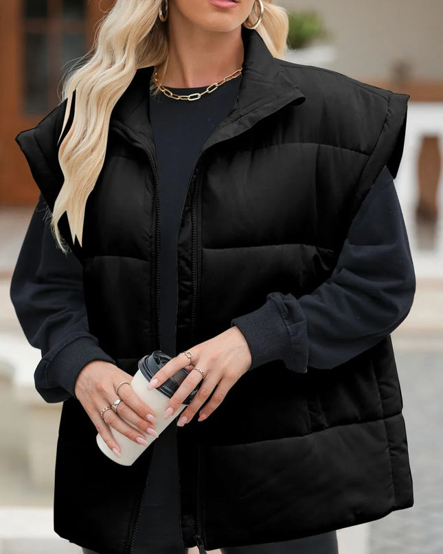 Zip Up Puffer Vest Coat with Pockets
