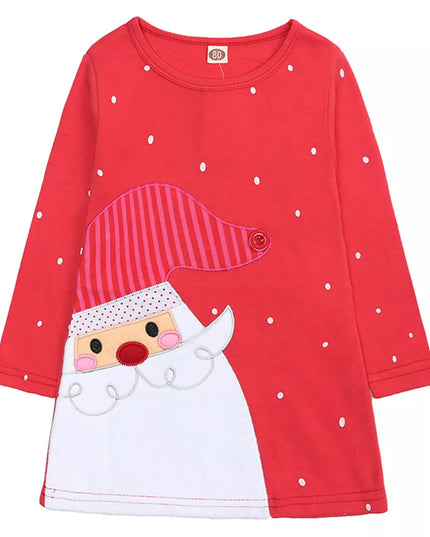 Children's Christmas Santa Long Sleeve Dress Red
