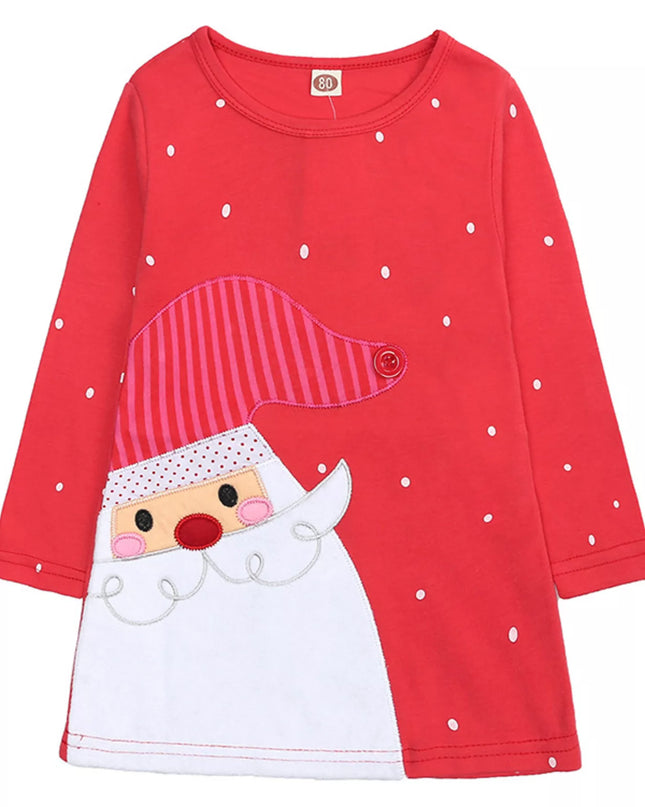 Children's Christmas Santa Long Sleeve Dress Red