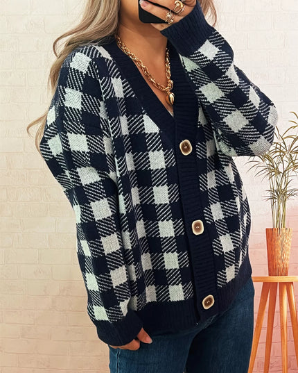 Plaid Button-Down Cardigan