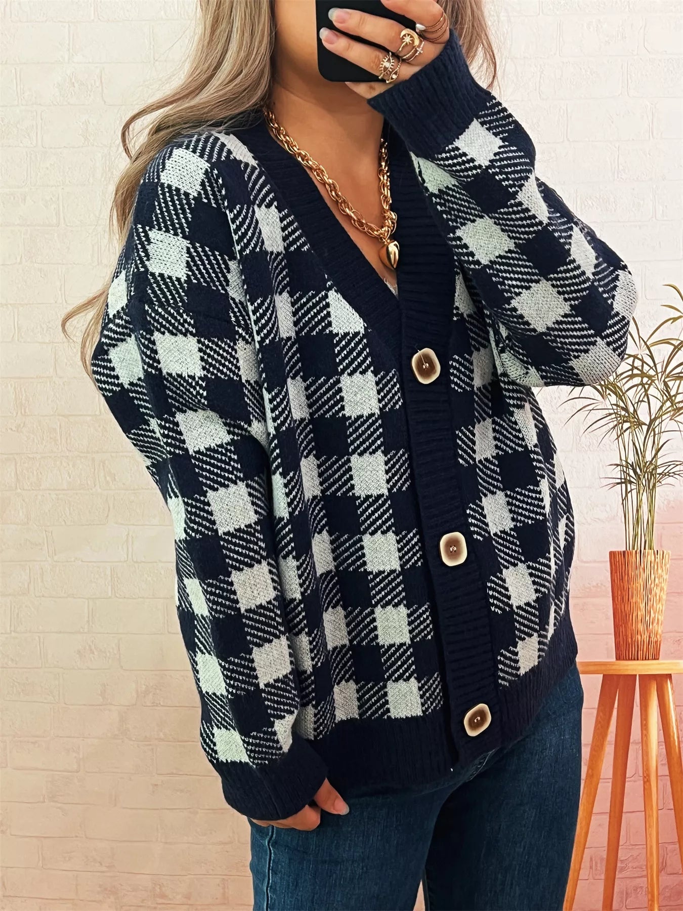 Plaid Button-Down Cardigan