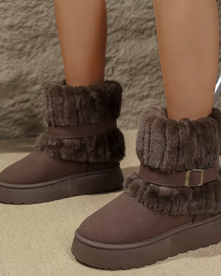 Round Toe Platform Boots Brown