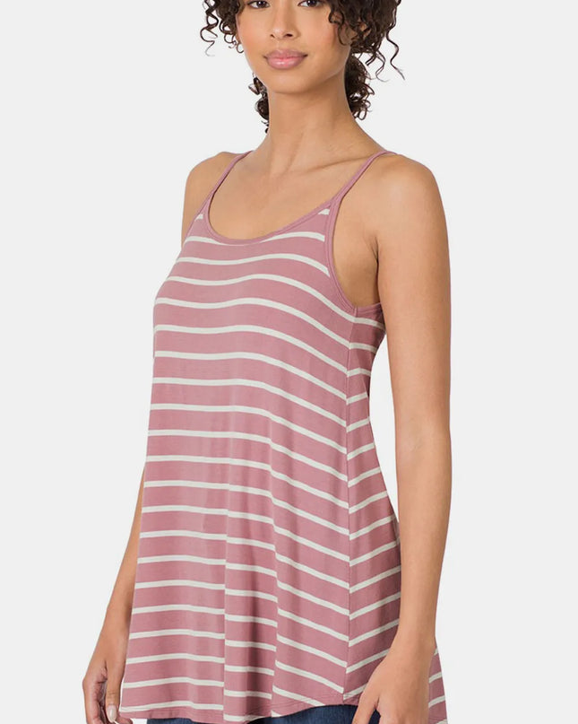Zenana Striped Curved Hem Cami LT ROSE IVORY