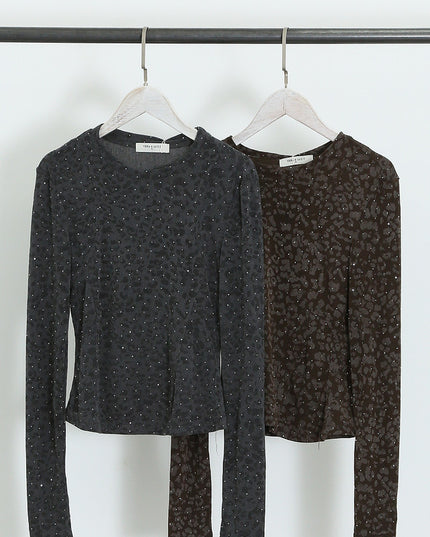 Long Sleeve Leopard Print Studded Top