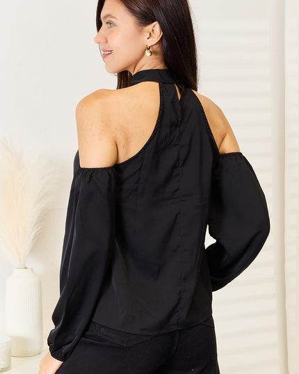 Perfee Grecian Cold Shoulder Long Sleeve Blouse