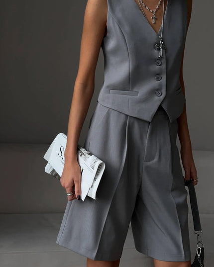 V-Neck Vest and Pants Two-Piece Blazer Set