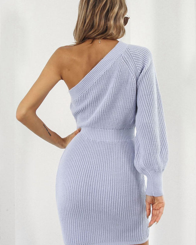 One Shoulder Raglan Sleeve Pencil Sweater Dress