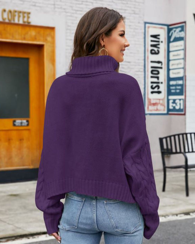 Turtle Neck Cable-Knit Sweater