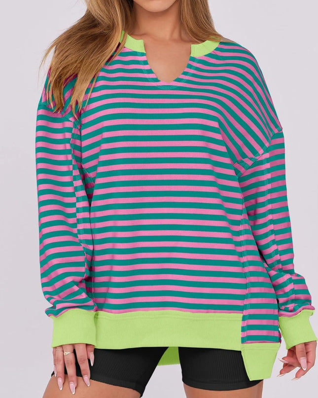 Notched Long Sleeve Oversized Sweatshirt