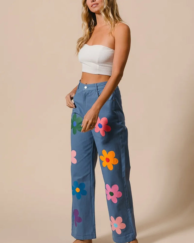 BiBi Flower Print Straight Legs Pants