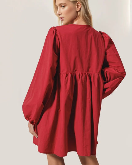 Double Take Christmas Front Tied Long Sleeve Mini Dress