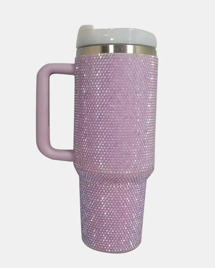 Rhinestone Stainless Steel Tumbler with Straw Lilac One Size