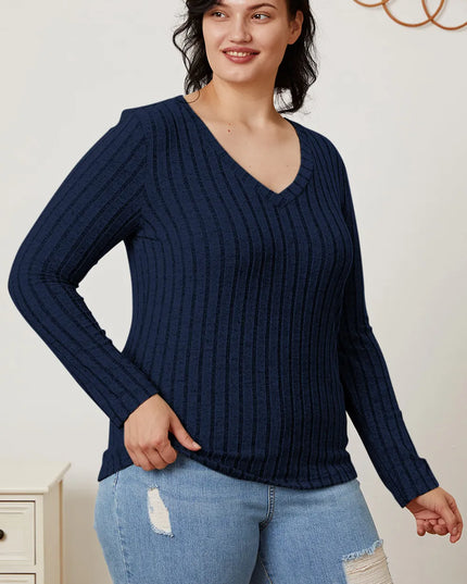 Basic Bae Full Size Ribbed V-Neck Long Sleeve T-Shirt