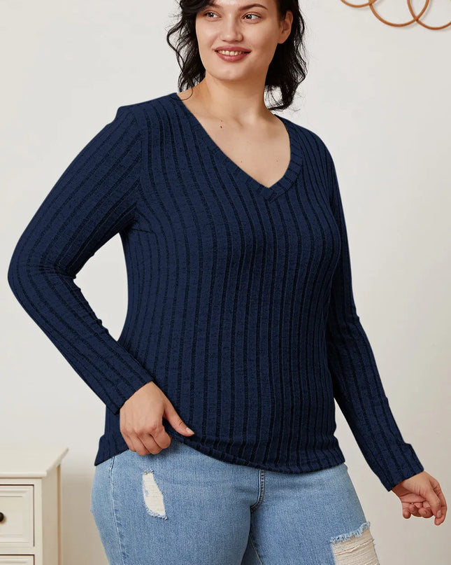 Basic Bae Full Size Ribbed V-Neck Long Sleeve T-Shirt
