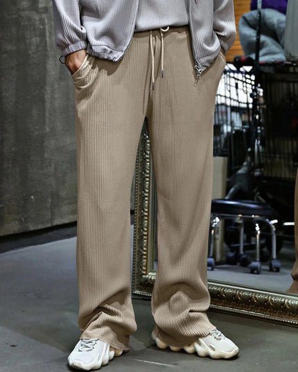 Men's Full Size Relaxed Fit Drawstring Wide Leg Pants Plus Size Khaki